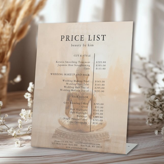 Golden Buddha Salon Price List Pedestal Sign (Custom Golden Buddha Salon Price List Pedestal Sign)