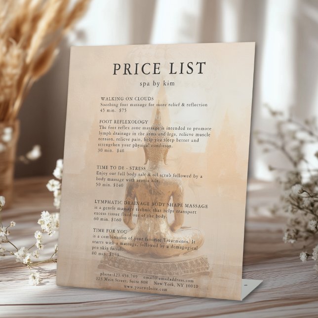 Golden Buddha Salon Price List Pedestal Sign (Custom Golden Buddha Salon Price List Pedestal Sign)