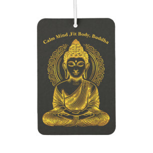 Golden Buddha Sculpture in Serene Meditation Pose Car Air Freshener