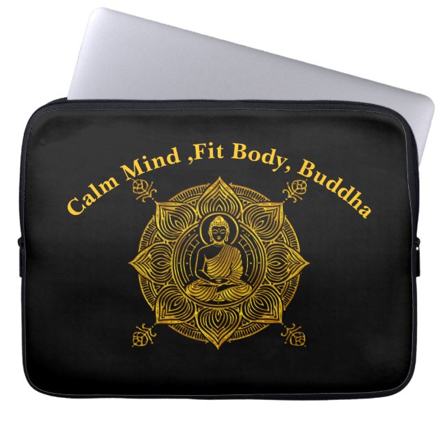 Golden Buddha Surrounded by Intricate Patterns Laptop Sleeve (Front)