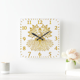 Golden Buddha Surrounded by Nature. Square Wall Clock