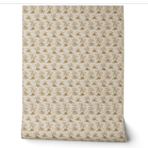 Golden Buddha Toile de Jouy Classic Pattern Wallpaper