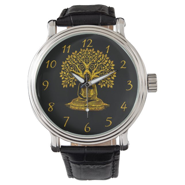 Golden Buddha Under a Tree in Peaceful Meditation Watch (Front)