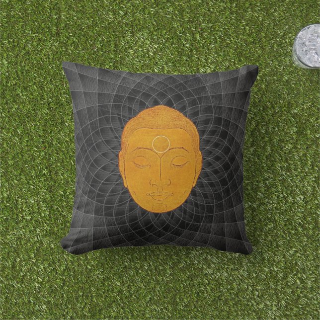 Golden Buddha Zen Mandala Pillow (Grass)