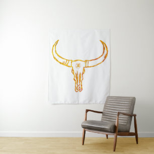 Golden bull Skull, Mandala Wall Tapestry