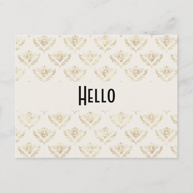 Golden Bumble Bee Pattern Hello Postcard (Front)