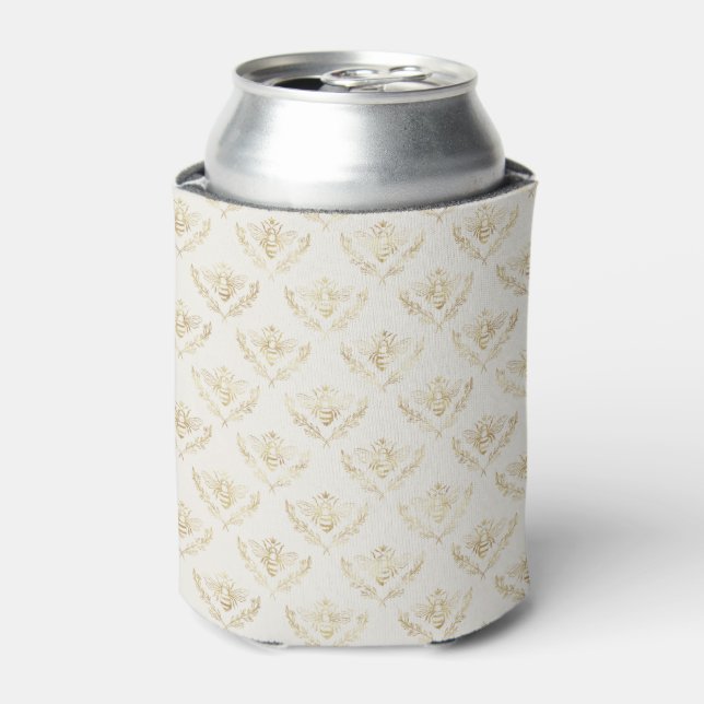 Golden Bumble Bee with a Crown Pattern Can Cooler (Can Front)