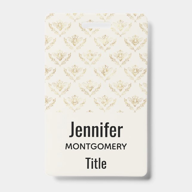 Golden Bumble Bee with a Crown Pattern ID Badge (Front)