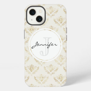 Golden Bumble Bee with a Crown Pattern Monogram iPhone 13 Case