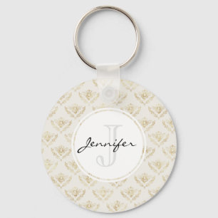Golden Bumble Bee with a Crown Pattern Monogram Key Ring