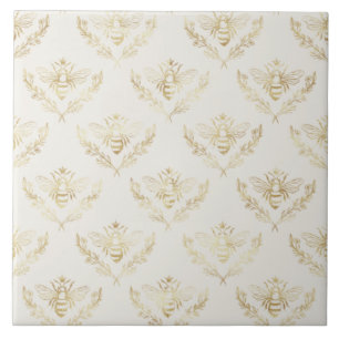 Golden Bumble Bee with a Crown Pattern Tile