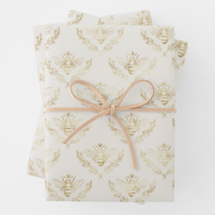 Golden Bumble Bee with a Crown Pattern Wrapping Paper Sheet