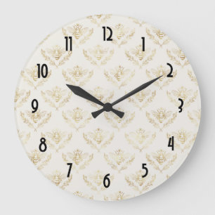 Golden Bumble Bee with Crown Pattern Large Clock