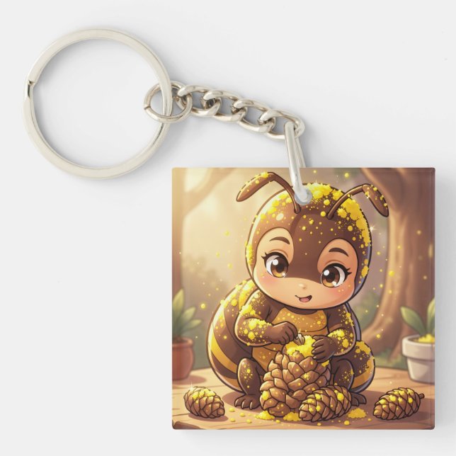 Golden Bumblebee in Bloom Dance.12 Key Ring (Front)