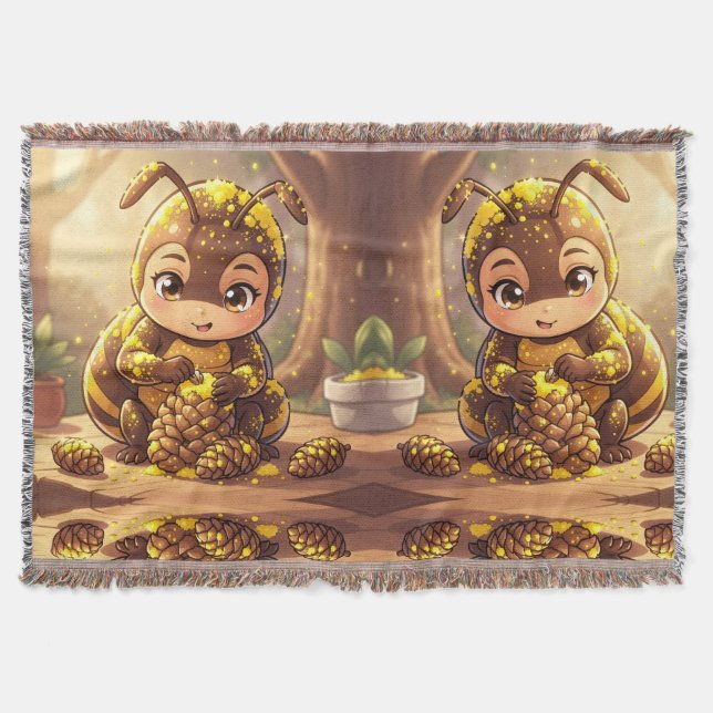 Golden Bumblebee in Bloom Dance.12 Throw Blanket (Front)