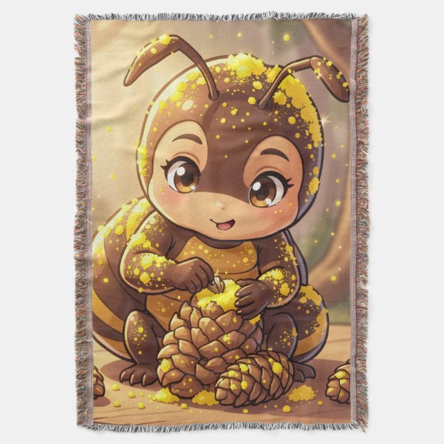 Golden Bumblebee in Bloom Dance.12 Throw Blanket (Front Vertical)