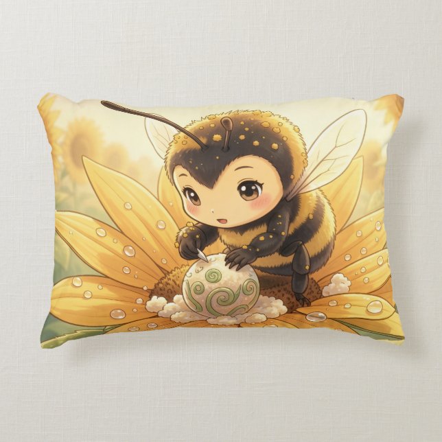Golden Bumblebee in Bloom Dance.8 Decorative Cushion (Front)