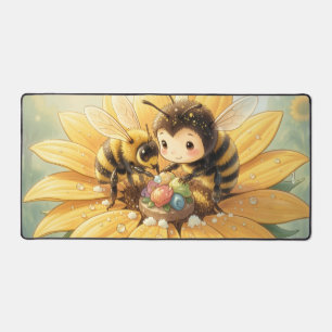 Golden Bumblebee in Floral Dance1 Desk Mat