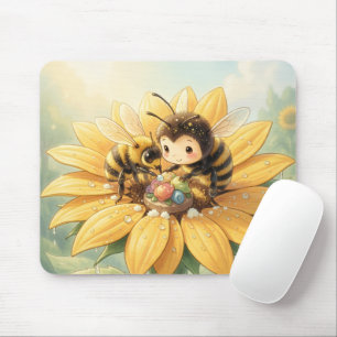 Golden Bumblebee in Floral Dance1 Mouse Pad