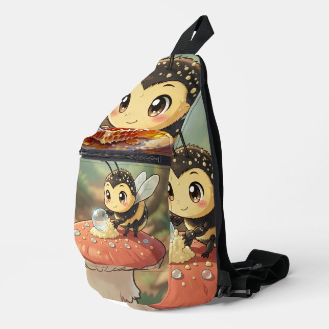 Golden Bumblebee in Floral Dance  Sling Bag (Right Corner)