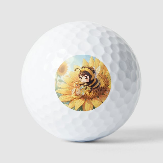Golden Bumblebee in Flower Dance.7 Golf Balls (Front)