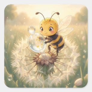Golden Bumblebee in Flower Dance.9 Square Sticker