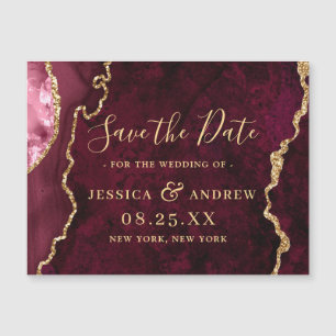 Golden Burgundy Agate Save the Date Magnetic Card