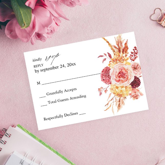 Golden Burgundy Blush Pink Floral no Meal RSVP (Creator Uploaded)