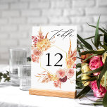 Golden Burgundy & Blush Pink Floral Table Number<br><div class="desc">Dress up your wedding or party tables with your Golden Burgundy & Blush Pink Floral Table Number Card.</div>
