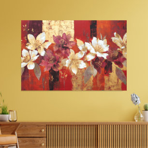 Golden Burgundy Floral Abstract Wall Art