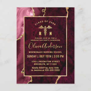 Golden Burgundy RN Graduation Party Invitation Postcard