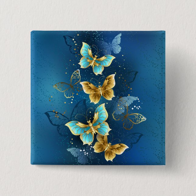 Golden butterflies 15 cm square badge (Front)