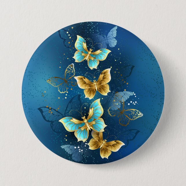 Golden butterflies 7.5 cm round badge (Front)