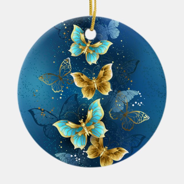 Golden butterflies ceramic tree decoration (Front)