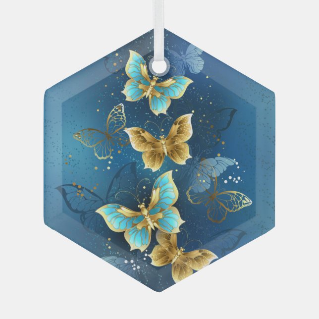 Golden butterflies glass tree decoration (Front)