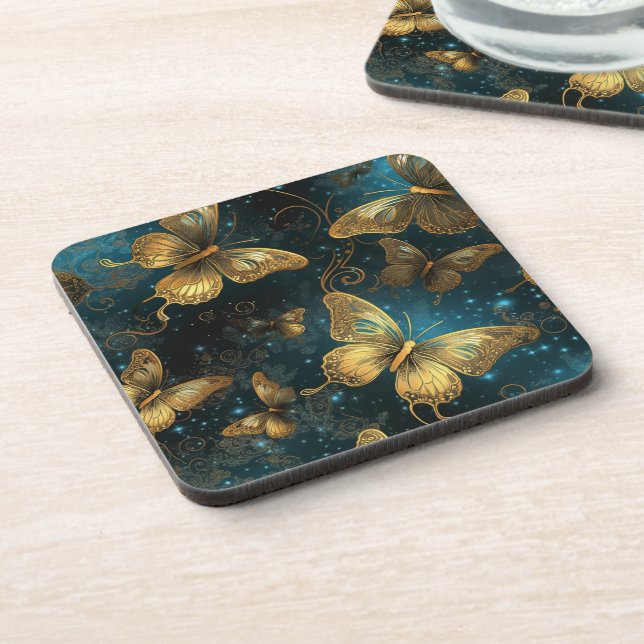 Golden Butterflies Hard plastic coaster (Left Side)