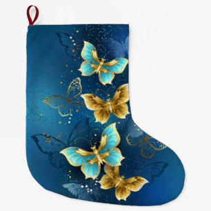 Golden butterflies large christmas stocking