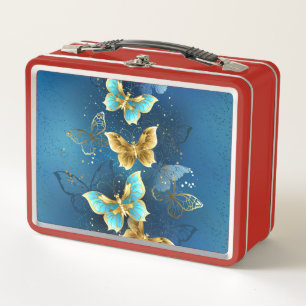 Golden butterflies metal lunch box