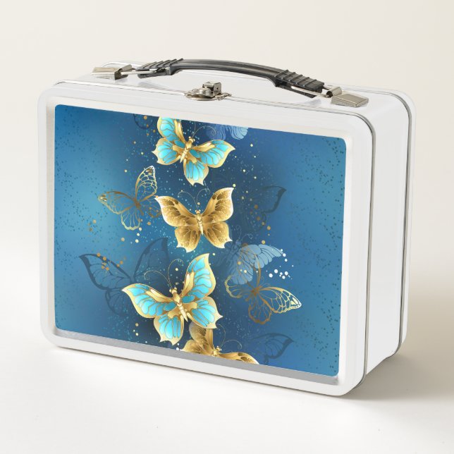 Golden butterflies metal lunch box (Front)