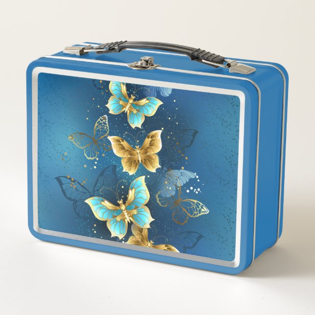 Golden butterflies metal lunch box (Front)