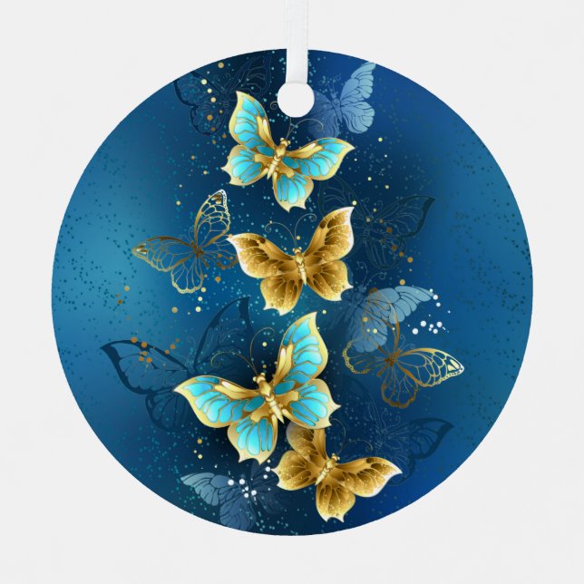 Golden butterflies metal tree decoration (Front)