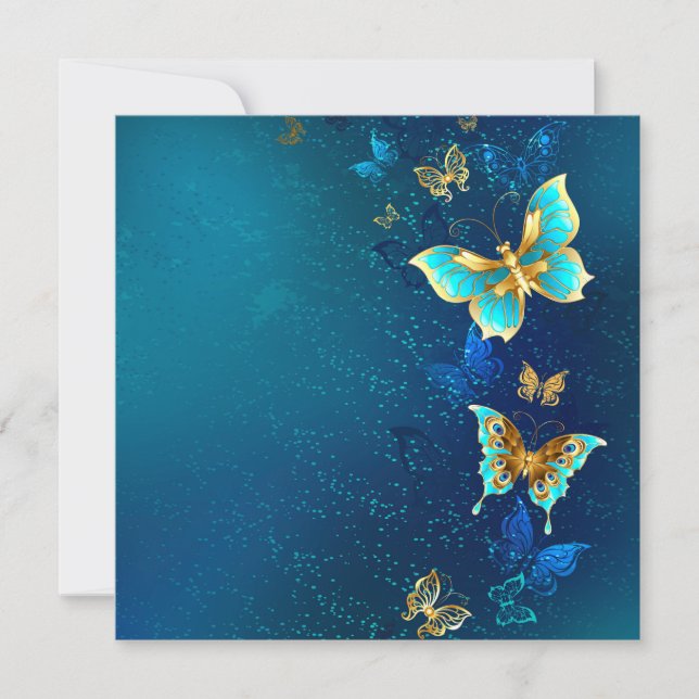 Golden Butterflies on a Blue Background (Front)
