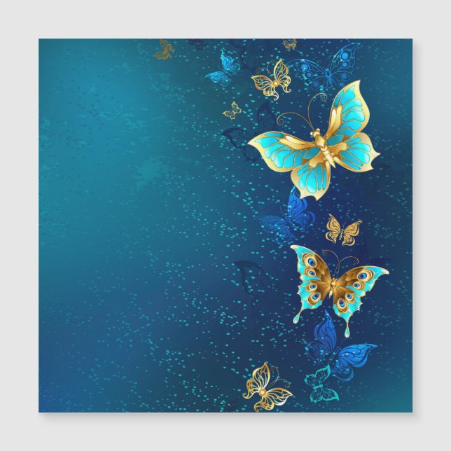 Golden Butterflies on a Blue Background (Front)