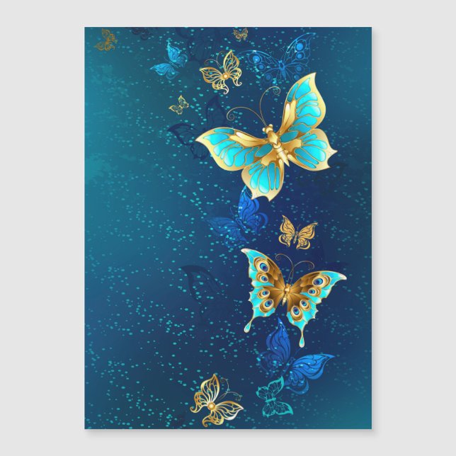 Golden Butterflies on a Blue Background (Front)