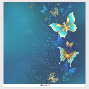 Golden Butterflies on a Blue Background