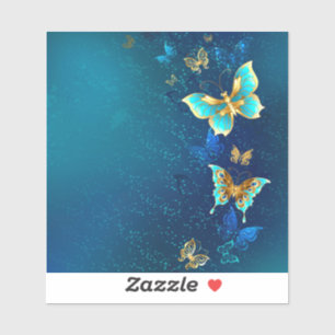 Golden Butterflies on a Blue Background