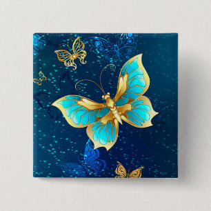 Golden Butterflies on a Blue Background 15 Cm Square Badge