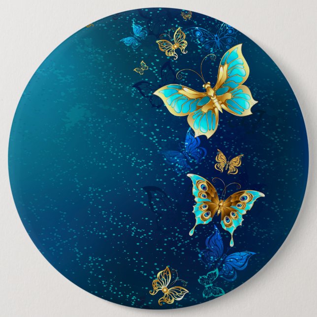 Golden Butterflies on a Blue Background 6 Cm Round Badge (Front)