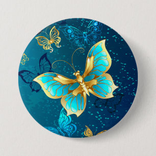 Golden Butterflies on a Blue Background 7.5 Cm Round Badge