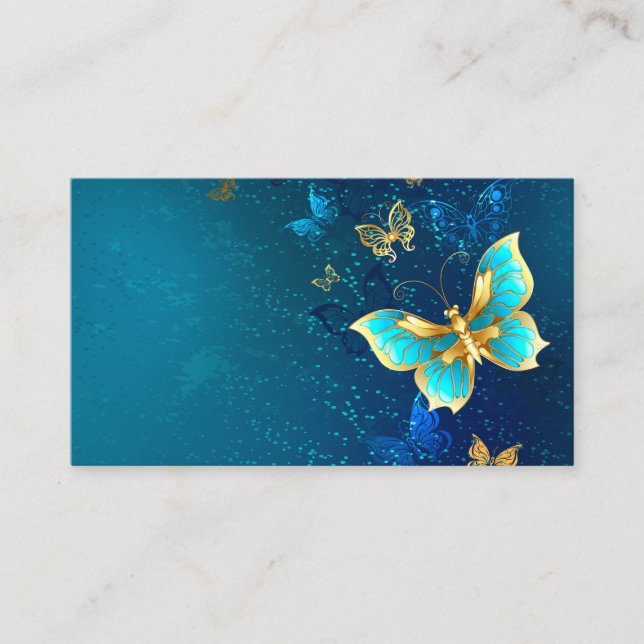 Golden Butterflies on a Blue Background Advice Card (Front)